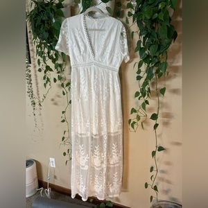 Stretch White Lace Long Dress